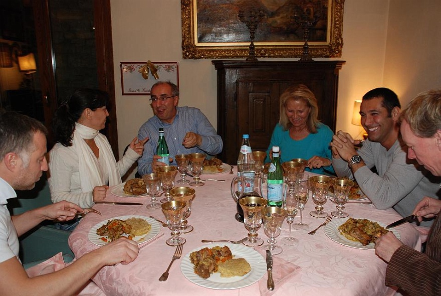 DSC_0074.JPG - Dinner - from left to right: Davide, Letizia, Leonardo, Mama Valoti, Emilio and Thomas.