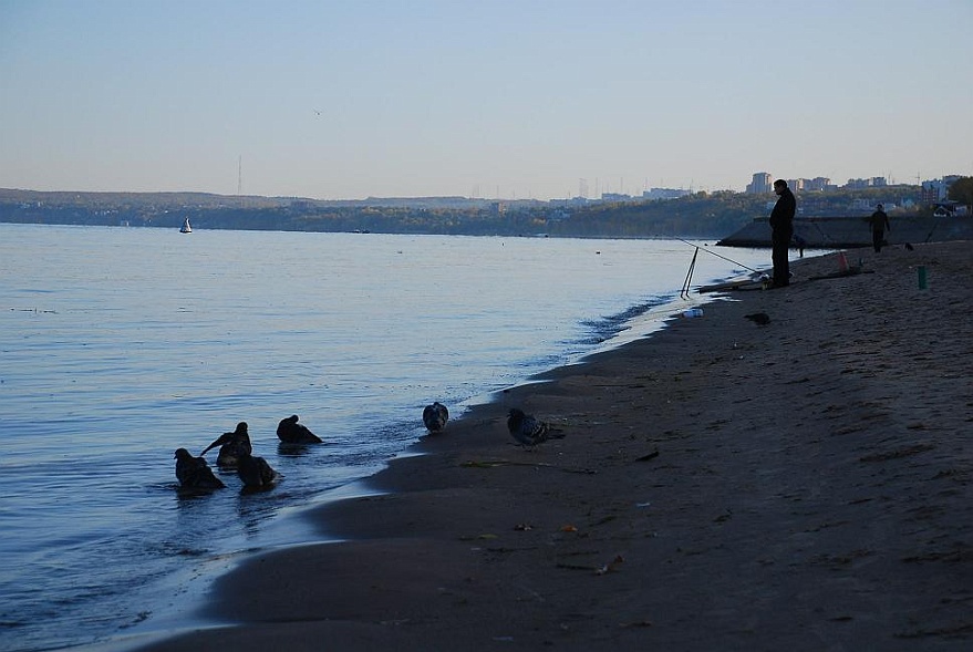 DSC_4479.JPG - Angler sind schon da und die Tauben haben einen Waschplatz gefunden. Nur wir nicht...